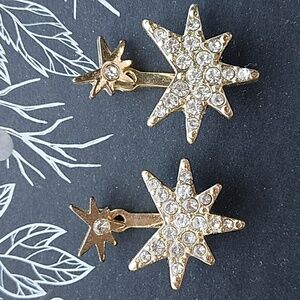 Gold Starburst Earrings with Crystals